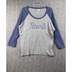 NFL Tennessee Titans Shirt Womens 3XL Raglan 3/4 Sleeve Gray Blue Football Plus